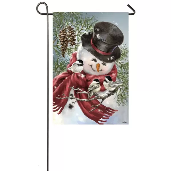 Evergreen 18 in. x 12.5 in. Snowman Snuggles Garden Satin Flag