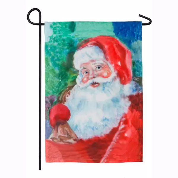 Evergreen 18 in. x 12.5 in. Watercolor Santa Garden Organza Flag