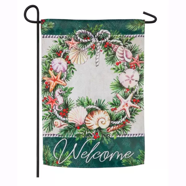 Evergreen 18 in. x 12.5 in. Holiday Coastal Wreath Garden Suede Flag