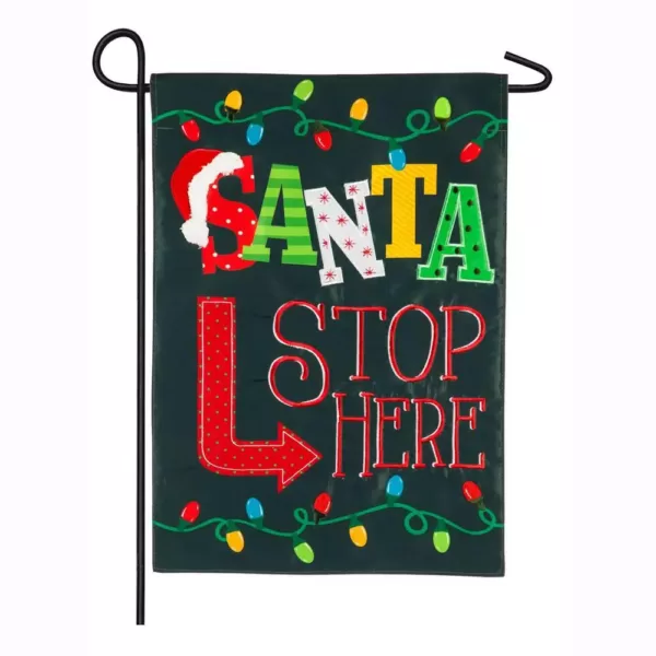 Evergreen 18 in. x 12.5 in. Santa Stop Here Garden Applique Flag