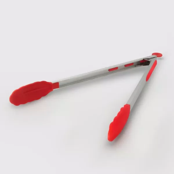 ExcelSteel Stainless Steel Red 9" Silicone Tongs Set of 2 w/ Stay Cool Handle