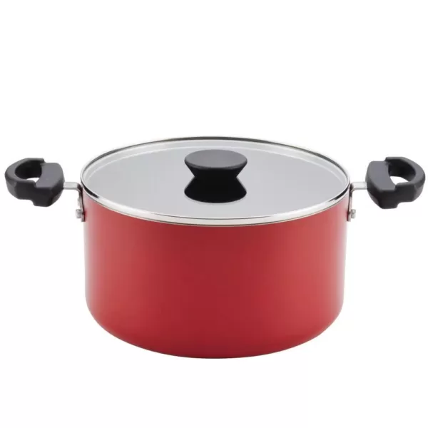 Farberware Neat Nest Space Saving 6 qt. Aluminum Nonstick Sauce Pot in Red with Glass Lid