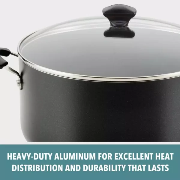 Farberware Dishwasher Safe 10.5 qt. Aluminum Nonstick Stock Pot in Black with Glass Lid