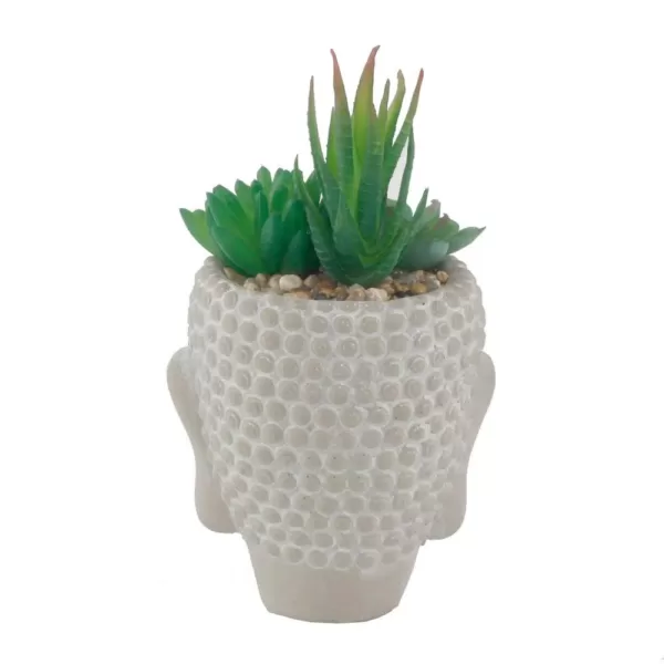 Flora Bunda 8 in. Faux Succulent Mix in Cement Budda Planter