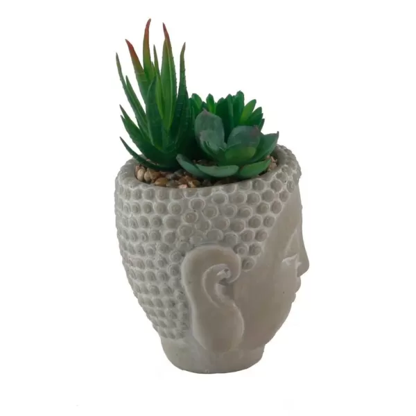 Flora Bunda 8 in. Faux Succulent Mix in Cement Budda Planter