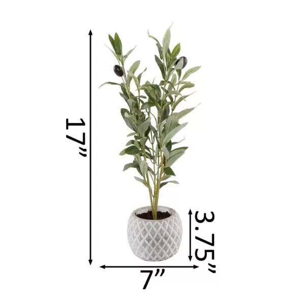 Flora Bunda 14 in. Faux Olive Branch in 4 in White Pineapple Pattern Cement Pot