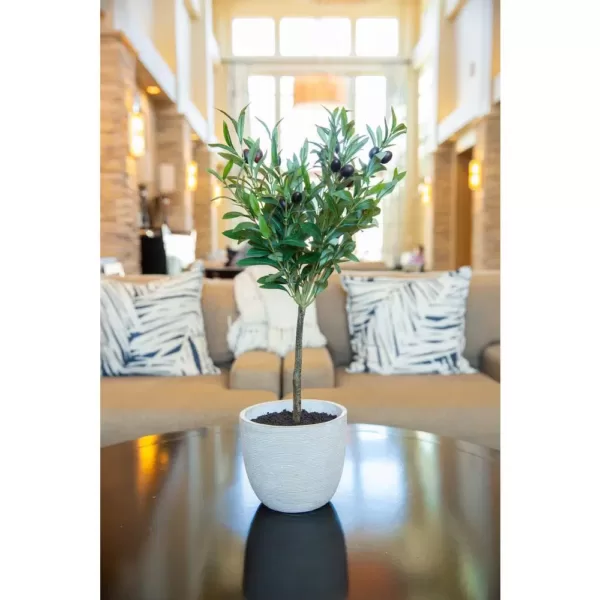 Flora Bunda 28 in. Faux Olive Tree in 7.25 in. Gray Cement Pot