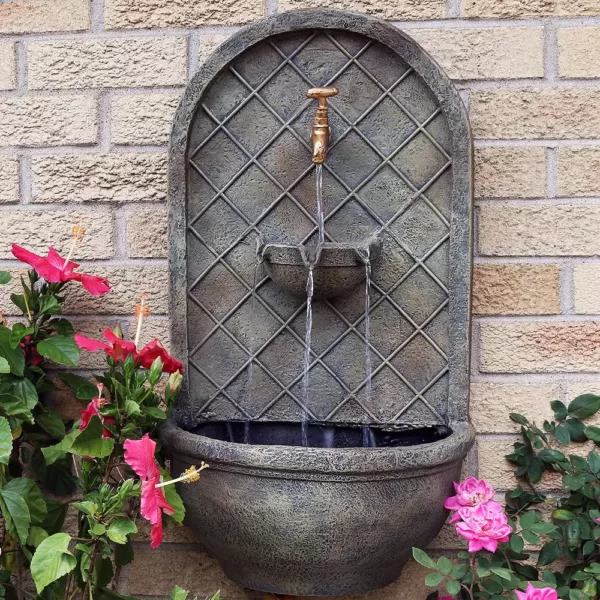 Sunnydaze Decor Messina Resin Florentine Solar Outdoor Wall Fountain with Battery Backup