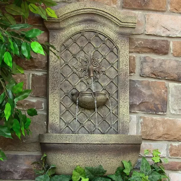 Sunnydaze Decor Rosette Resin Florentine Stone Solar Outdoor Wall Fountain