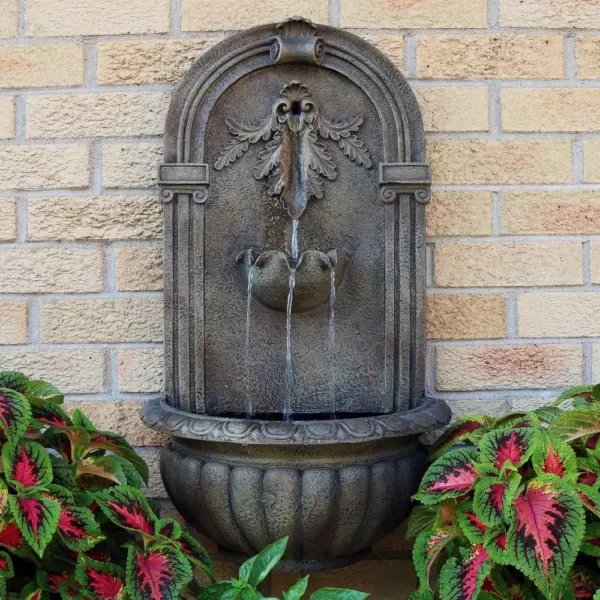 Sunnydaze Decor Florence Resin Florentine Stone Solar-On-Demand Outdoor Wall Fountain