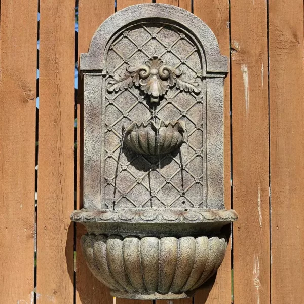 Sunnydaze Decor Venetian Resin Florentine Stone Solar-On-Demand Outdoor Wall Fountain