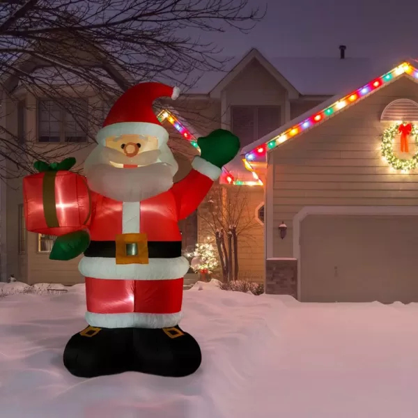 Fraser Hill Farm 10 ft. Santa Claus with Gift Bag Christmas Inflatable with Lights