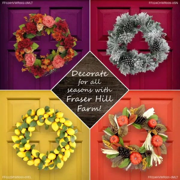 Fraser Hill Farm 20 in. Artificial Christmas Wreath with Ornaments and Buffalo Plaid Bows