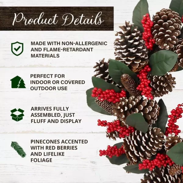 Fraser Hill Farm 24 in. Artificial Christmas Wreath with Red Berries and Pinecones