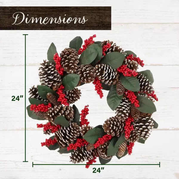 Fraser Hill Farm 24 in. Artificial Christmas Wreath with Red Berries and Pinecones