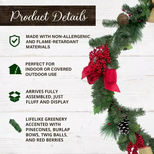 Fraser Hill Farm 24 in. Artificial Christmas Wreath with Garland, Pinecones, Bows, and Berries