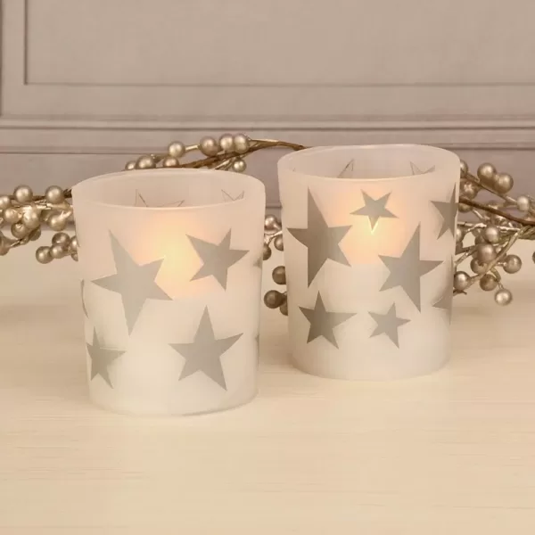 LUMABASE Silver Stars Battery Operated LED Candles (2-Count)