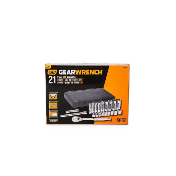 GEARWRENCH 3/8 in. Drive Ratchet and SAE Standard/Deep Socket Set (21-Piece)