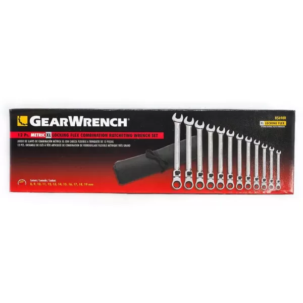 GEARWRENCH X-Large Flex-Head Ratcheting Combination Wrench Set with Roll (12-Piece)