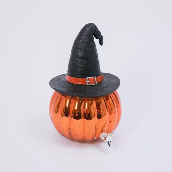 Gerson Halloween 17 in. H Glass Pumpkin Beverage Dispenser with Hat