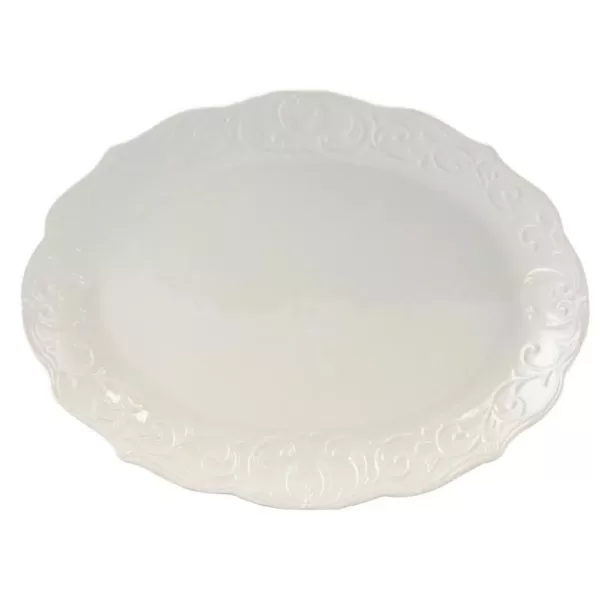 Gibson Home Royal Abbey White Durastone Oval Embossed Platter