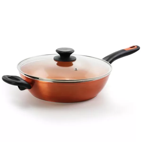 Gibson Home Home Cuisine 3 qt. Aluminum Ceramic Nonstick Saute Pan in Copper with Glass Lid