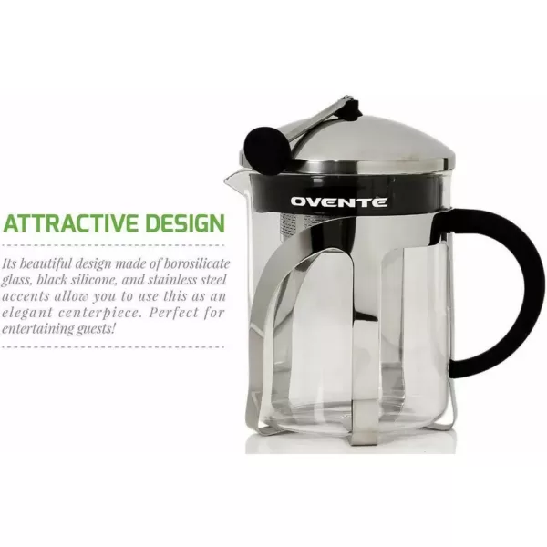 Ovente 3.3-Cup 27 oz. Stainless Steel and Heat Tempered Borosilicate Tea Maker Retractable with Infuser