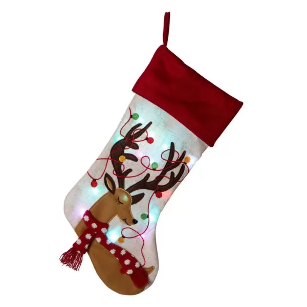 Glitzhome 21 in. H LED Embroidered Polyester Linen Christmas Decoration Stocking (2-Pack)