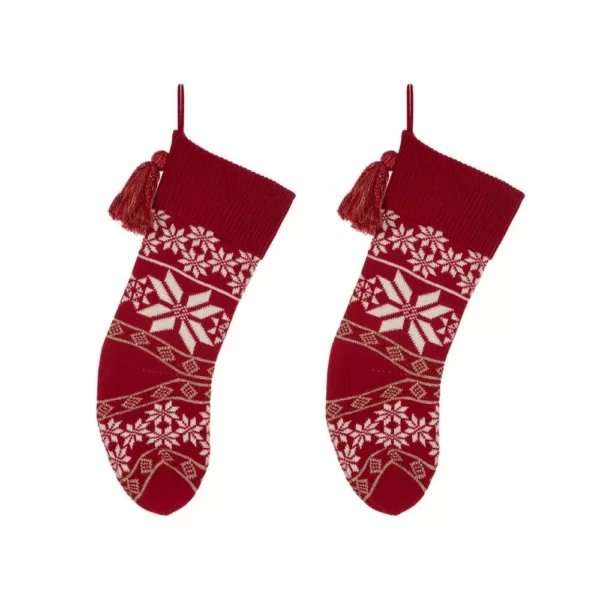 Glitzhome 24 in. Knitted Acrylic Christmas Decoration Snowflake Stocking (2-Pack)