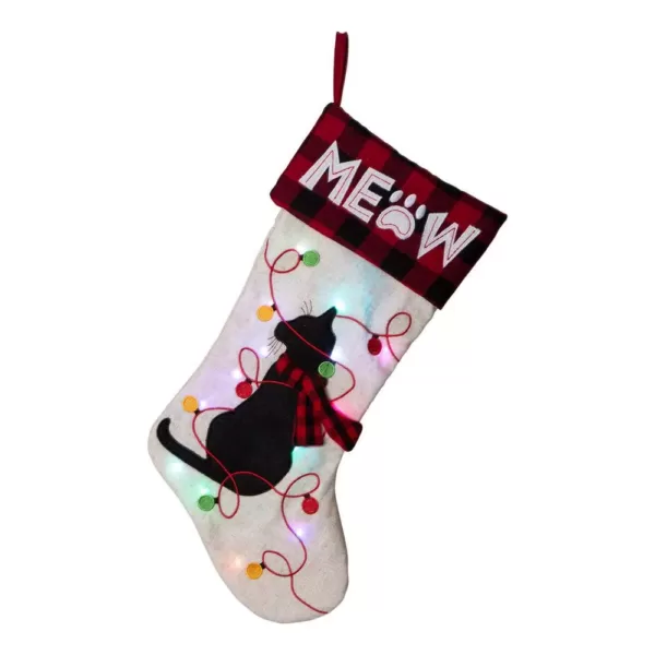 Glitzhome 21 in. Polyester LED Embroidered Linen Christmas Dog Stocking (2-Pack)