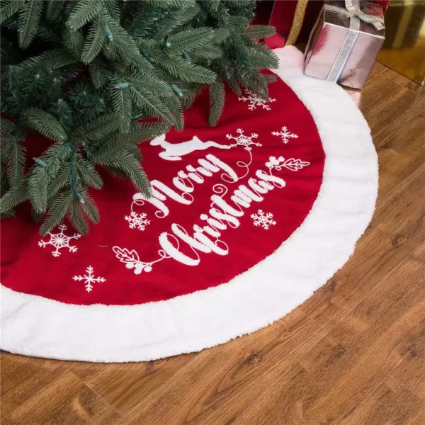 Glitzhome 48 in. D Fabric Christmas Tree Skirt in Merry Christmas