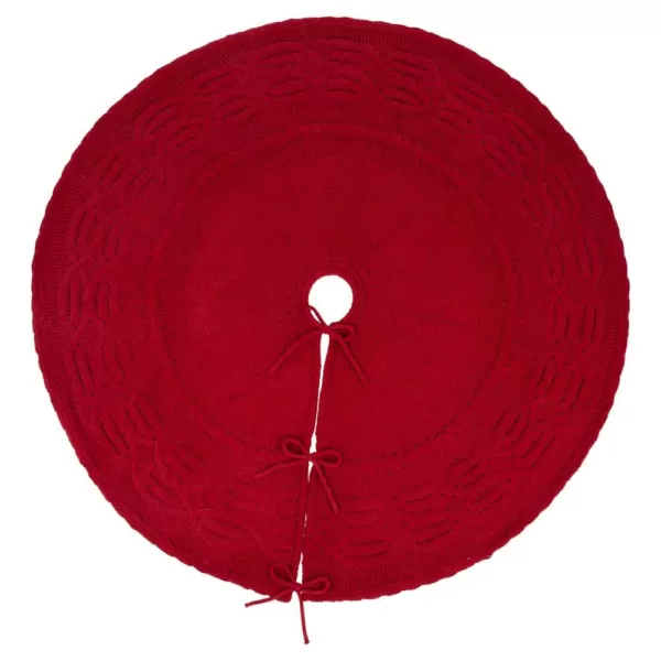 Glitzhome 52 in. D Knitted Polyester Red Christmas Tree Skirt