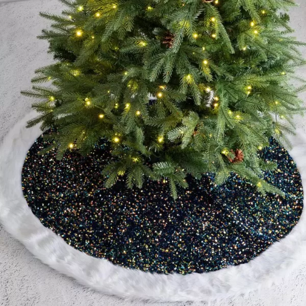 Glitzhome 48 in. D Navy Blue Sequin Christmas Tree Skirt