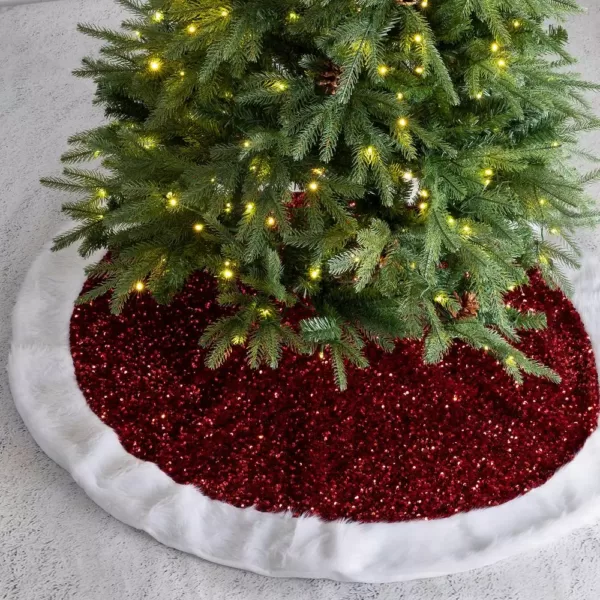 Glitzhome 48 in. D Red Sequin Christmas Tree Skirt