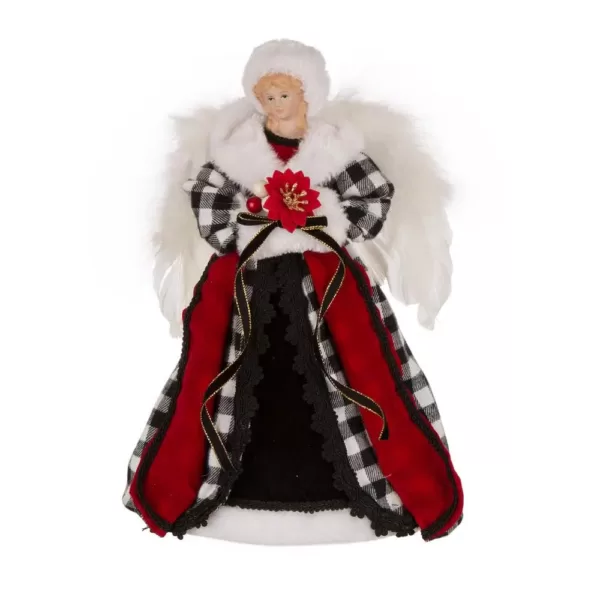 Glitzhome 12 in. H Black and White Plaid Angel Tree Top