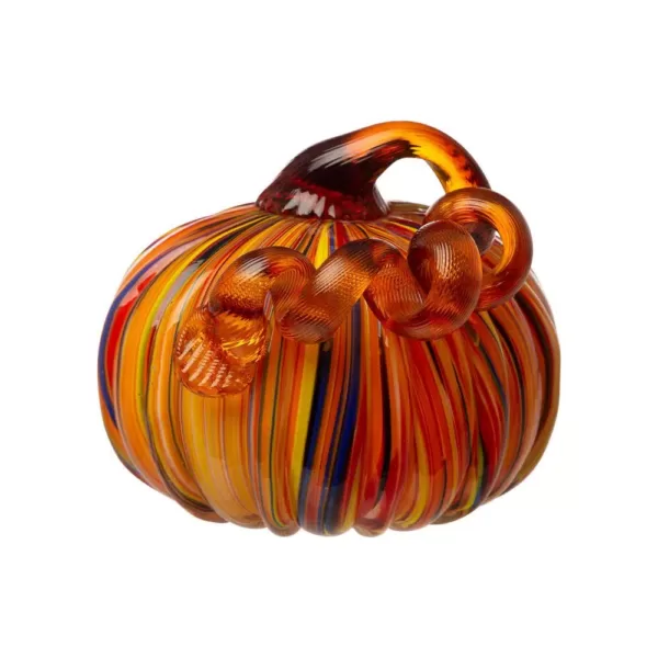 Glitzhome 6.50 in. H S/2 Multi-Striped Glass Short Pumpkin