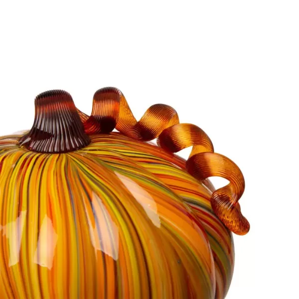 Glitzhome 6.50 in. H S/2 Multi-Striped Glass Short Pumpkin