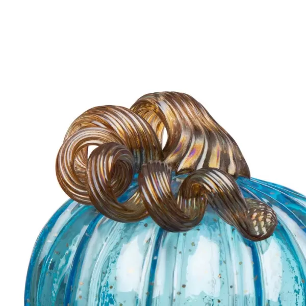 Glitzhome S/3 8.46 in. Blue Glass Pumpkin