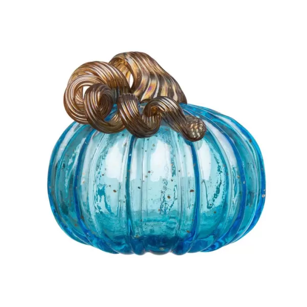 Glitzhome S/3 8.46 in. Blue Glass Pumpkin