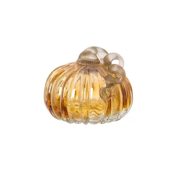 Glitzhome S/2 4.72 in. Green and Amber Crackle Glass Short Pumpkin