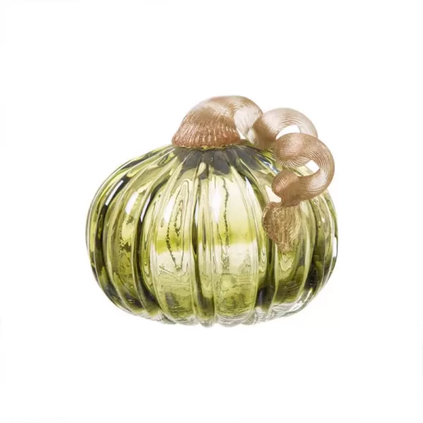 Glitzhome S/2 4.72 in. Green and Amber Crackle Glass Short Pumpkin