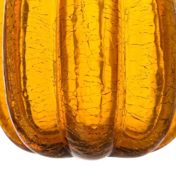 Glitzhome S/2 9.06 in. Amber Crackle Glass Pumpkin