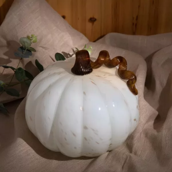 Glitzhome 7.09 in. H Golden/White Glass Pumpkin