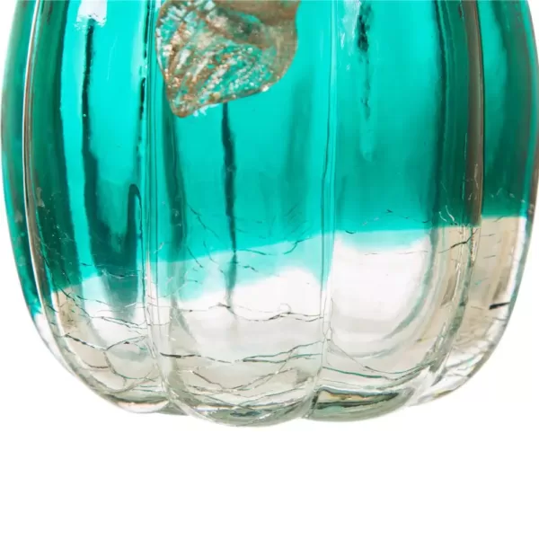 Glitzhome 5.51 in. H Turquoise Crackle Glass Pumpkin