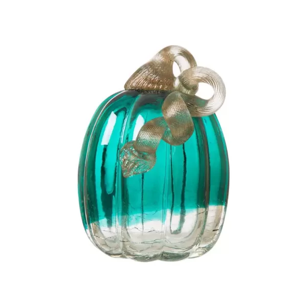 Glitzhome 5.51 in. H Turquoise Crackle Glass Pumpkin