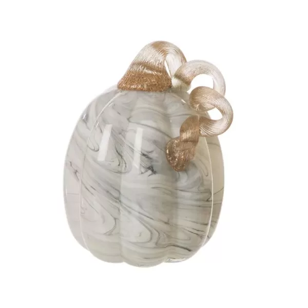 Glitzhome 5.71 in. H Gray Marble Tall Glass Pumpkin