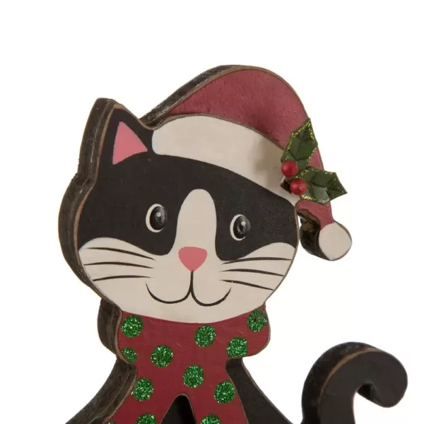 Glitzhome 7.76 in. H Wooden Metal Christmas Stocking Holder Cat