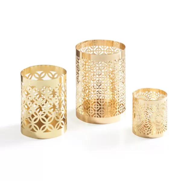 DANYA B Filigree Gold Metal Hurricane Candle Holder (Set of 3)