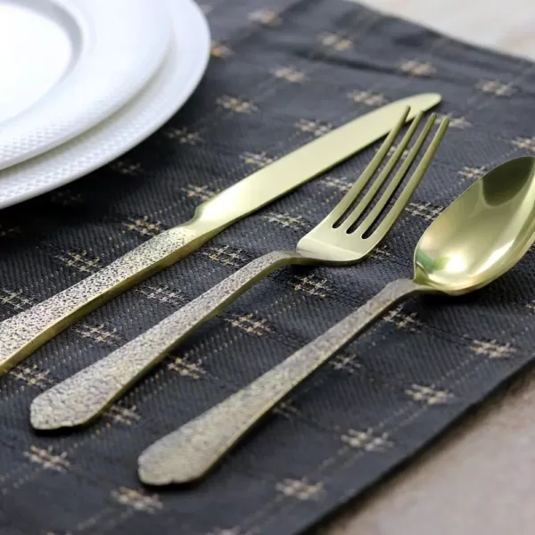 GIBSON elite Zambezi 5-Piece Gold Hammer Texture Stainless Steel Flatware Set (Service for 1)