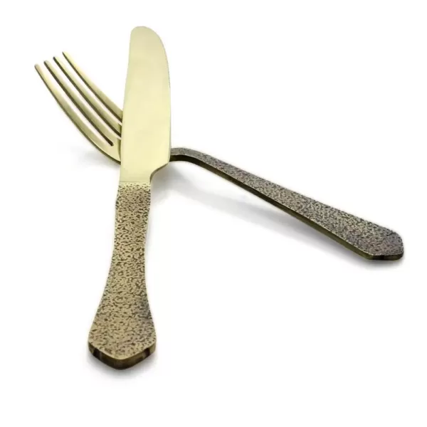 GIBSON elite Zambezi 5-Piece Gold Hammer Texture Stainless Steel Flatware Set (Service for 1)